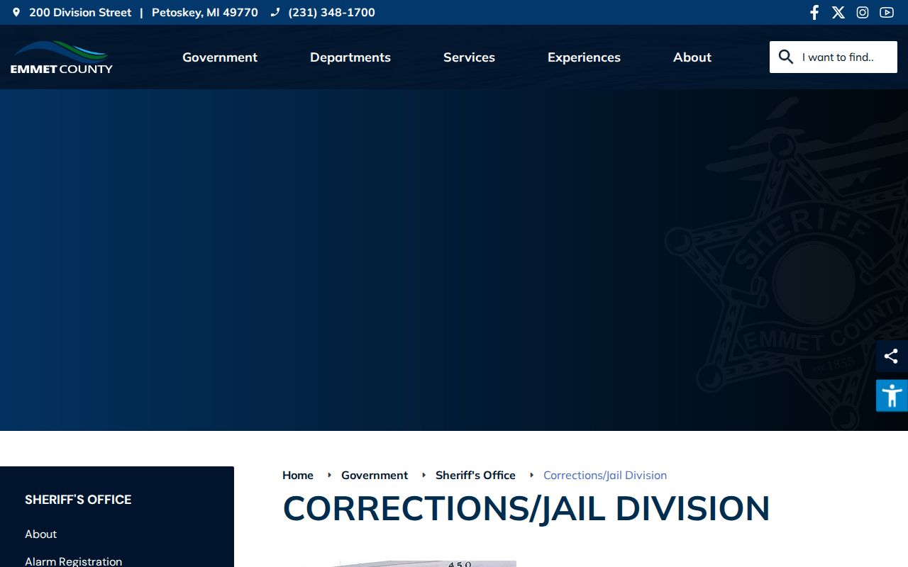 Emmet County arrest bookings and Corrections Jail Division