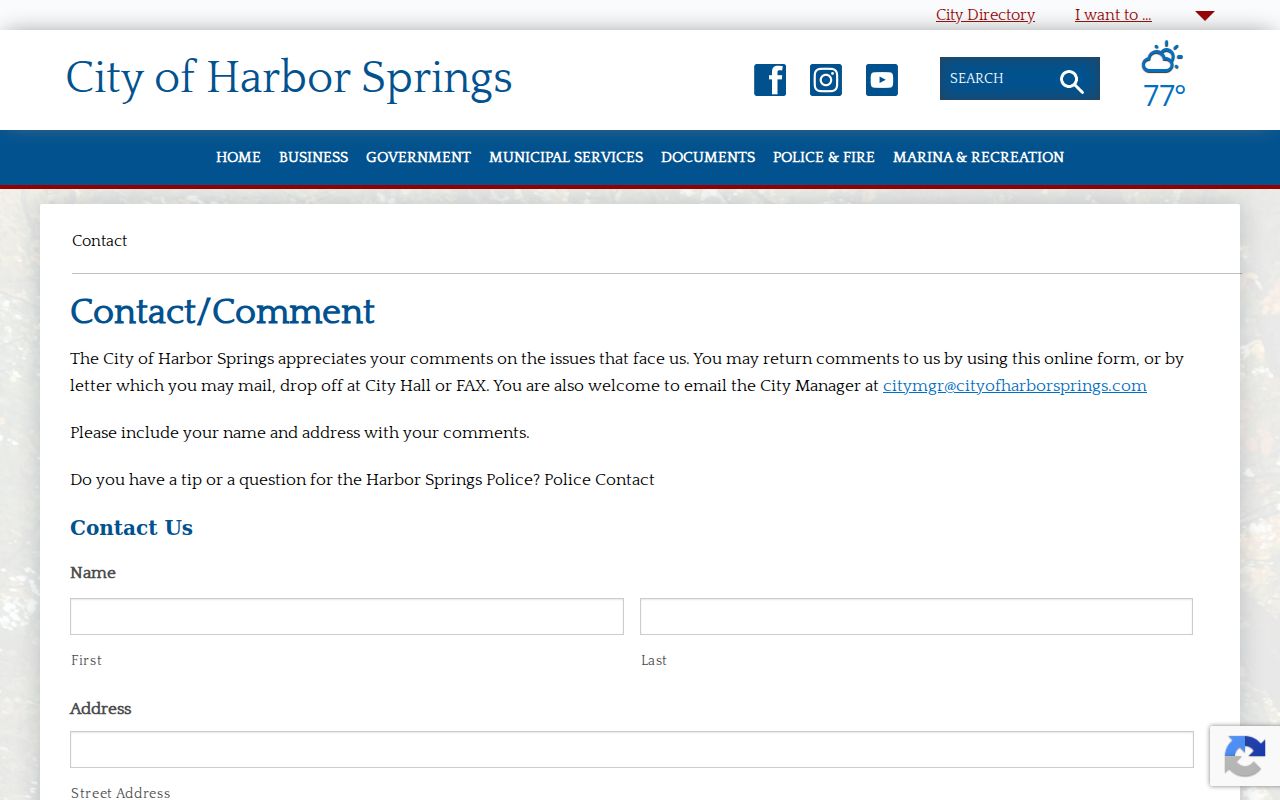 Harbor Springs criminal record contacts at city and police offices