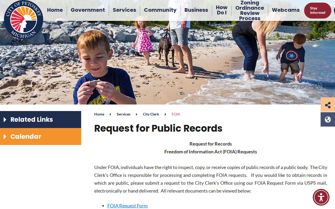 Petoskey criminal record FOIA request page