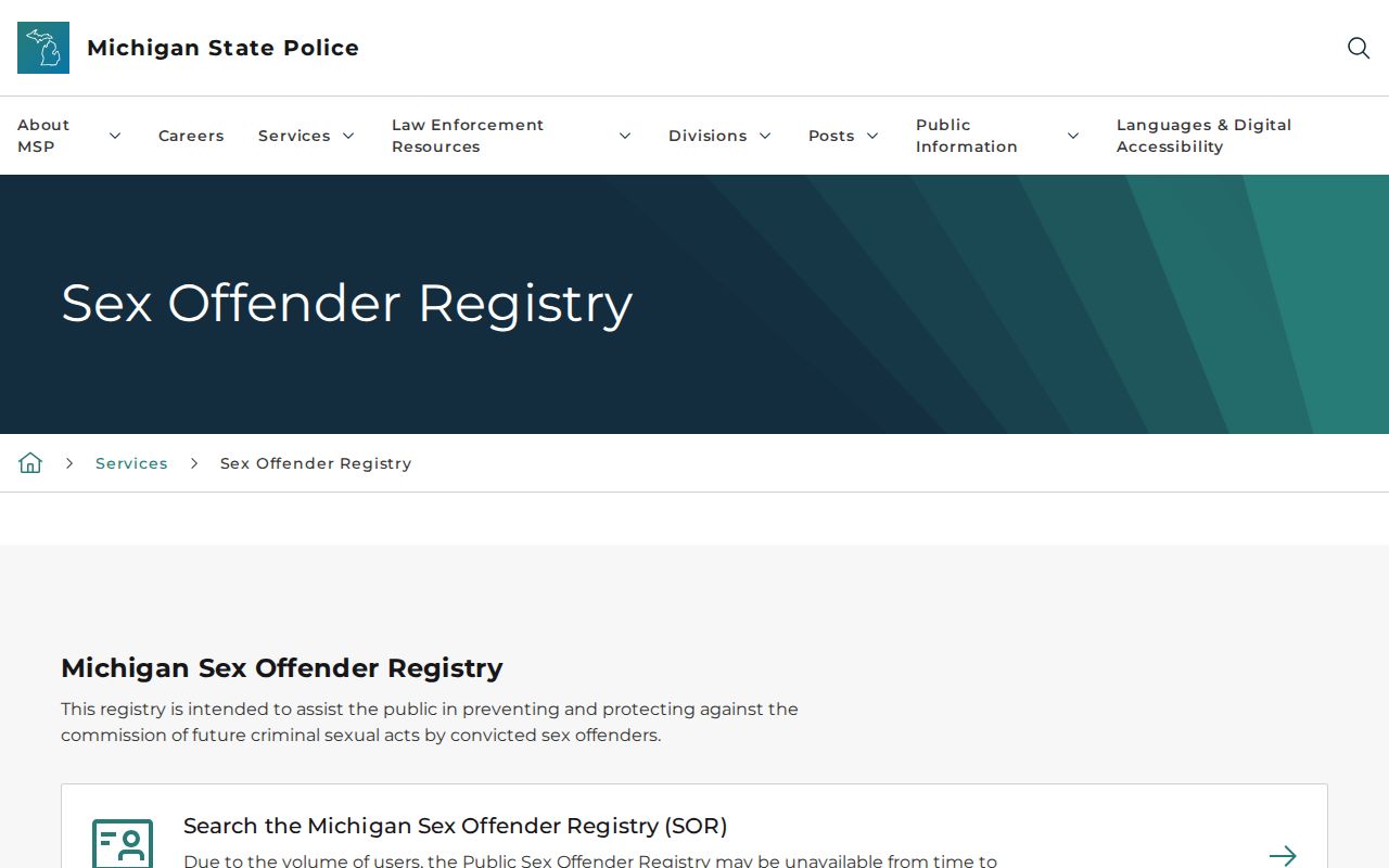 Emmet County sex offender lookup through Michigan PSOR