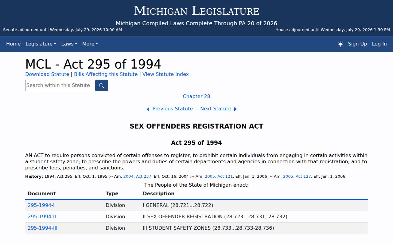 Emmet County sex offender registry records under Michigan law