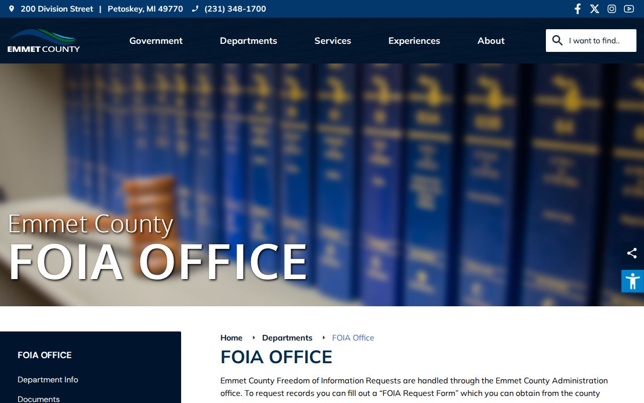 Emmet County criminal record FOIA office request page